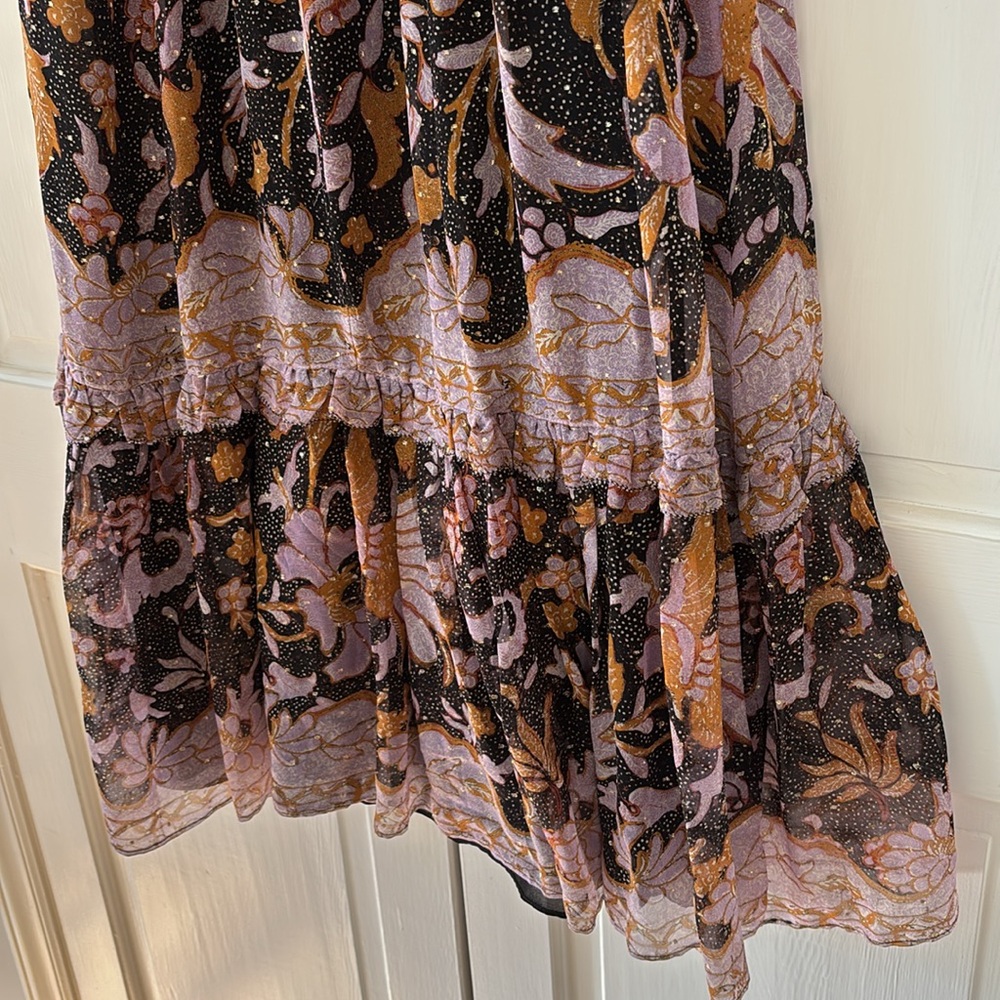 Ulla Johnson RARE Celestia‎ Ruffled Printed Midi Dress Midnight Size 0 Metallic - Picture 13 of 17